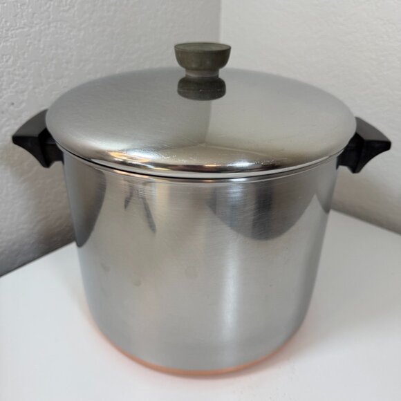 Vintage Revere Ware 8 QT Stock Pot w/ Lid Copper Clad 1801 Clinton ILL USA - Picture 5 of 16